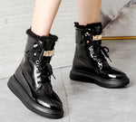 Warm with Plush Material Ankle Boots, Flat Platform Pu Leather Boots with Metal Buckle Lock 65