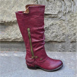 Calf High, Low Heel, Zipper Closure, Round Toe PU Leather Boots 71