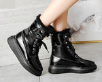 Warm with Plush Material Ankle Boots, Flat Platform Pu Leather Boots with Metal Buckle Lock 65