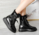 Warm with Plush Material Ankle Boots, Flat Platform Pu Leather Boots with Metal Buckle Lock 65