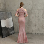 Sequined Hollow Out Elegant Off Shoulder Party Maxi Evening Dress 95