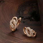 Rose Gold Color Geometric Shape Cubic Zirconia English Lock Earrings