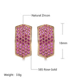 Rose Gold Color, Micro Pave Pink Cubic Zirconia Latch Back Earrings E40