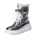 Warm with Plush Material Ankle Boots, Flat Platform Pu Leather Boots with Metal Buckle Lock 65