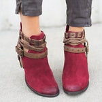 Ankle Strap High Heeled, Zipper Closure Flock Boots with Belt Buckle Strap & Intertwined Ropes 26