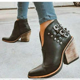 Women Ankle Boots, High Heels with 5 vintage Belt Buckle Accessories Boots 40