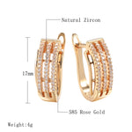 Rose Gold Color Geometry Three Rows Paved Cubic Zirconia Latch Back Earrings E32