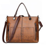 (27) Woman's Brand Vintage PU Leather Large Capacity Double Pocket Bag Casual Shoulder Bags