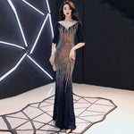 Evening Long Sparkle New Modified Illusion, Sequined Mermaid Maxi Gown Dress 76