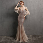 Ruffled Near Elbow, Sexy Sequined Long Evening Dress  91