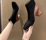 Fashion Square Toe High Heel, Zipper Closure Flock Boots 12