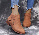 Ankle Boots, Zipper Closure Mid Heels Pointed Toe, Pu Leather Boots 75