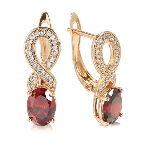 Rose Gold Color Figure Eight Red Cubic Zirconia Geometric Latch Back Earrings E13