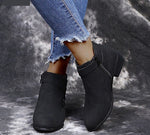 Ankle Boots, Zipper Closure Mid Heels Pointed Toe, Pu Leather Boots 75