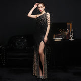 Elegant Asymmetric, Sequin Slit Evening Dress 55