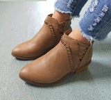 Comfortable Fashion Slip-on Zipper Closure Low Round Toe Boots 03