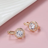 Rose Gold Color, Gold Color & Silver Color Round Cubic Zirconia Latch Back Earrings E19