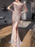 Formal Cocktail Tassels Side Split, Floor Length Shinning Sequined Dress 61