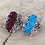 Silver Color Red & Blue Cubic Zirconia Oyster Ring R29