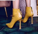 Patent PU Leather, Short Pointed High Heels Boots with Zipper Closure 37