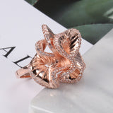 Garden Rose Of Rose Gold Color With Cubic Zirconia On Periphery Of Petals Ring R8