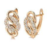 Rose Gold Color Geometric Shape Cubic Zirconia English Lock Earrings