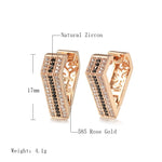 Rose Gold Color with Black and Colorless Cubic Zirconia Huggies Back Earrings E35