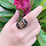 Black & Gold Color With Round Red Cubic Zirconia Ring R28