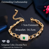 Trendy Cuban Link Chain of Yellow Gold Color, Green & Colorless Cubic Zirconia Stones Bracelet B1