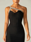 Sexy Black Bandage, Asymmetrical Neckline Strap, Bodycon Club Dress 134