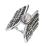 Silver Color Imitation Moonstone Angel Wings Ring R24