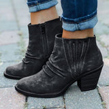 Ankle Height Medium-Heels Vintage Pu Leather Boots 45