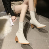 Ankle-High Square Heel  Pointed Toe Shiny PU Leather Boots 24