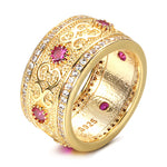 Gold Color Double Row on opposite with Pink Running Down Middle Cubic Zirconia Ring R39