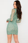 Mint Green Stripe,  Bodycon Hollow Out Asymmetrical Neck Rope Dress 60