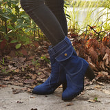 Unique Denim Design Mid-Calf Pocket, High Heel Boots 100