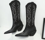 Pointed Toe, Thick Heel, High Tube, PU Leather Embroidered Boots 77