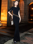 Black Half Sleeve Elegant Mermaid Evening Dress 66