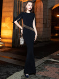 Black Half Sleeve Elegant Mermaid Evening Dress 66