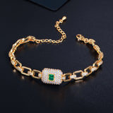 Trendy Cuban Link Chain of Yellow Gold Color, Green & Colorless Cubic Zirconia Stones Bracelet B1