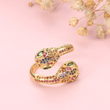 Rose Gold Color Twin Cobra's With Colored Cubic Zirconia Ring R6