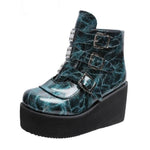 Ankle High, Platform Wedges PU Leather Boots with 3 Buckle Straps 34