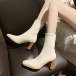 Ankle-High Square Heel  Pointed Toe Shiny PU Leather Boots 24