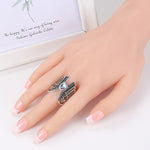 Silver Color Imitation Moonstone Angel Wings Ring R24