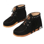 Ankle Height, Round Toe, Flat Bottom With Lace-Up Fringed Boots 88