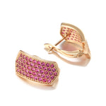 Rose Gold Color, Micro Pave Pink Cubic Zirconia Latch Back Earrings E40