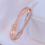 Trendy 2 Rose Gold Color Criss Cross with Cubic Zirconia on Bigger Bracelet B14