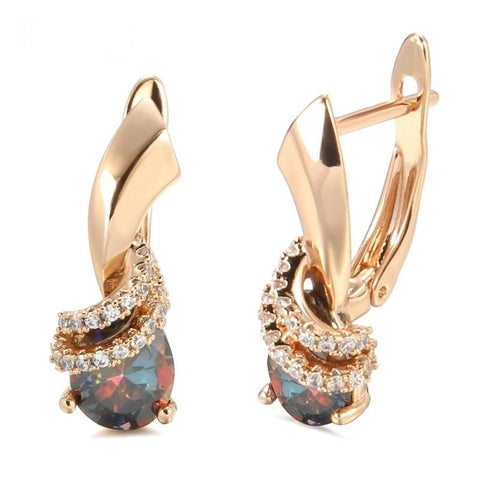 Rose Gold Color Multi Colored Pear Cubic Zirconia Latch Back Earrings E23