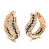 Rose Gold Color with Black and Colorless Cubic Zirconia Latch Back Earrings E34