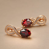 Rose Gold Color Figure Eight Red Cubic Zirconia Geometric Latch Back Earrings E13